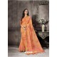 Orange Party Wear Designer Digital Printed Linen Sari