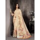 Light Beige Party Wear Designer Digital Printed Linen Sari