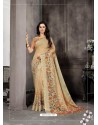 Light Beige Party Wear Designer Digital Printed Linen Sari