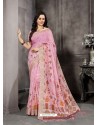 Pink Party Wear Designer Digital Printed Linen Sari