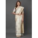 Off White Party Wear Designer Silk Embroidered Sari