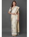 Off White Party Wear Designer Silk Embroidered Sari