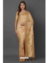 Beige Party Wear Designer Silk Embroidered Sari