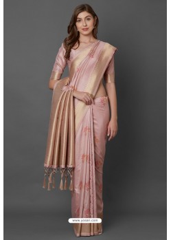 Dusty Pink Party Wear Designer Silk Embroidered Sari