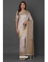 Light Grey Party Wear Designer Silk Embroidered Sari