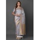 Silver Party Wear Designer Silk Embroidered Sari