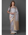 Silver Party Wear Designer Silk Embroidered Sari