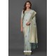 Grayish Green Party Wear Designer Silk Embroidered Sari