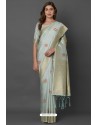 Grayish Green Party Wear Designer Silk Embroidered Sari