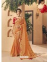 Light Orange Party Wear Designer Embroidered Art Silk Sari