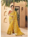 Yellow Party Wear Designer Embroidered Art Silk Sari