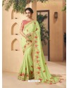 Green Party Wear Designer Embroidered Art Silk Sari