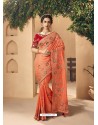 Light Orange Party Wear Designer Embroidered Art Silk Sari