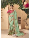 Sea Green Party Wear Designer Embroidered Art Silk Sari