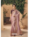 Dusty Pink Party Wear Designer Embroidered Art Silk Sari