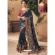 Navy Blue Party Wear Designer Embroidered Art Silk Sari