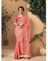 Light Red Party Wear Designer Embroidered Art Silk Sari