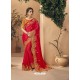 Red Party Wear Designer Embroidered Art Silk Sari