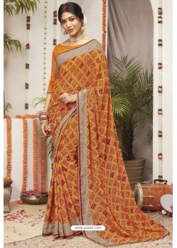 Orange Latest Casual Wear Designer Sari