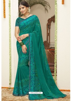 Aqua Mint Latest Casual Wear Designer Sari