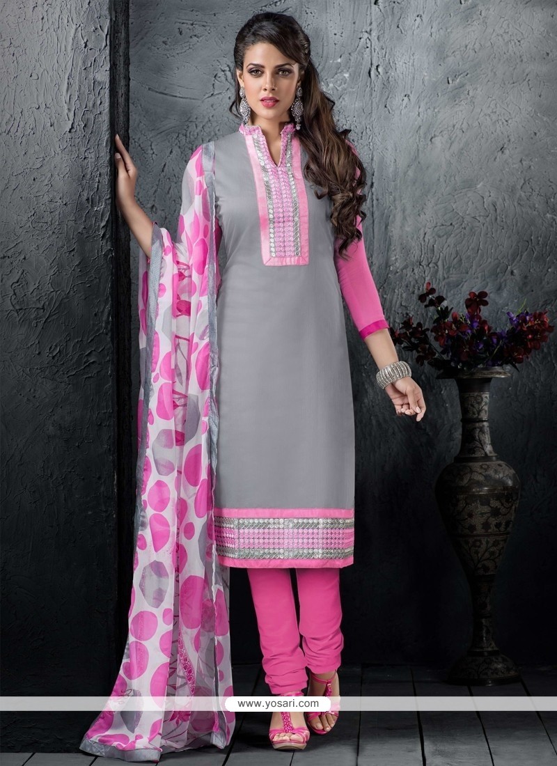 Radiant Resham Work Chanderi Cotton Churidar Designer Suit