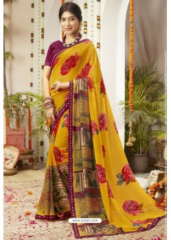 Yellow Latest Casual Wear Designer Sari