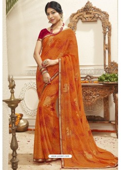 Orange Latest Casual Wear Designer Sari