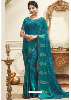 Buy Teal Latest Casual Wear Designer Sari | Casual Sarees