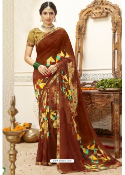 Brown Latest Casual Wear Designer Sari