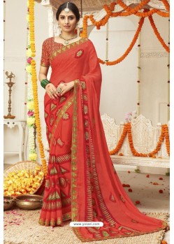 Red Latest Casual Wear Designer Sari