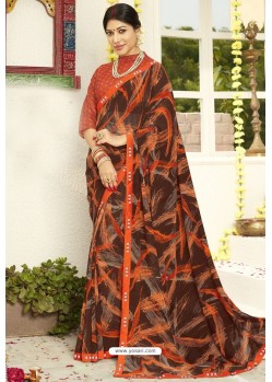 Coffee Latest Casual Wear Designer Sari