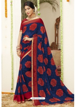 Dark Blue Latest Casual Wear Designer Sari