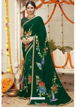 Dark Green Latest Casual Wear Designer Sari