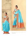 Sky Blue Traditional Party Wear Designer Silk Sari