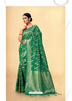 Dark Green Traditional Party Wear Designer Silk Sari