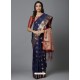 Navy Blue Party Wear Designer Silk Sari