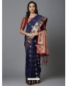Navy Blue Party Wear Designer Silk Sari
