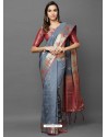 Grey Party Wear Designer Silk Sari