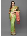 Parrot Green Party Wear Designer Silk Sari