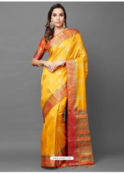 Yellow Party Wear Designer Silk Sari