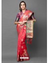 Light Red Party Wear Designer Silk Sari