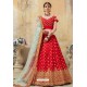 Dashing Red Embroidered Designer Party Wear Lehenga Choli