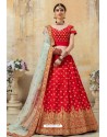 Dashing Red Embroidered Designer Party Wear Lehenga Choli