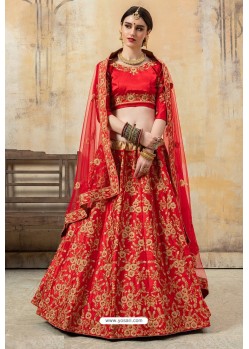 Classy Red Embroidered Designer Party Wear Lehenga Choli
