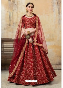 Red Embroidered Designer Party Wear Lehenga