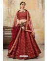 Red Embroidered Designer Party Wear Lehenga