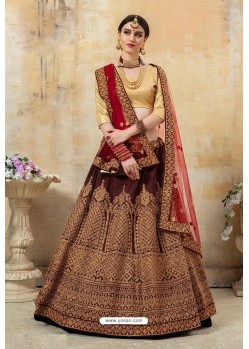 Coffee Embroidered Designer Party Wear Lehenga