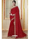 Red Embroidered Latest Designer Wedding Sari