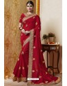 Dashing Red Embroidered Latest Designer Wedding Sari