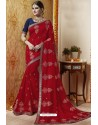 Classy Red Embroidered Latest Designer Wedding Sari